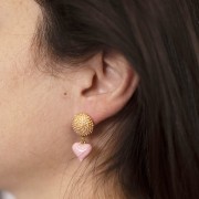 Colgante corazón 13x12 mm con resina epoxi - Dorado - Blanco x1