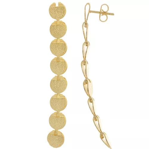 Pendientes colgantes largos martillados 62x8 mm - Dorado con oro fino x2