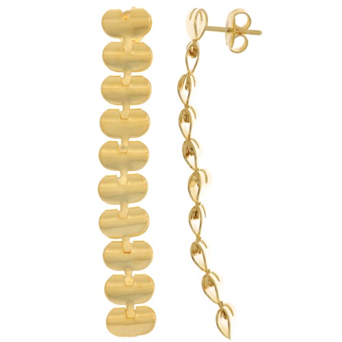 Pendientes largos colgantes - 58x10 mm - Dorado con oro fino x2