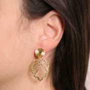 Colgante de hoja calada con textura 27x22,5 mm - Dorado con oro fino x1