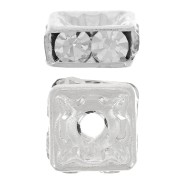 Perla rondel Strass cuadrado 8 mm Crystal Plata  x1|raw }}