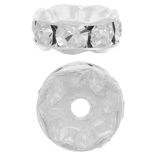 Perla rondel Strass 8 mm Crystal de Plata 925 x1