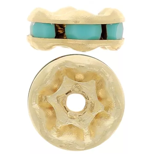 Strass rondelle cuentas 6 mm - Dorado - Turquesa x4