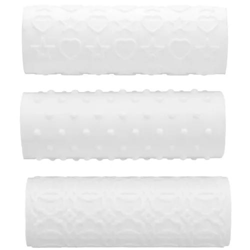 Juego de 3 rodillos de textura de plástico 100x34 mm para arcilla polimérica - Blanco