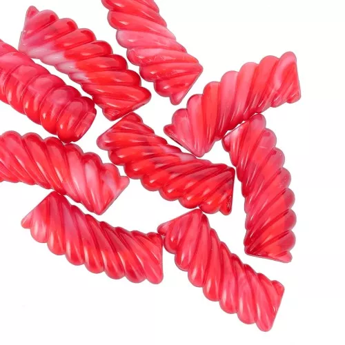 Abalorios acrílicos transparentes tubo curvado 35x12mm - Rojo jaspeado x6
