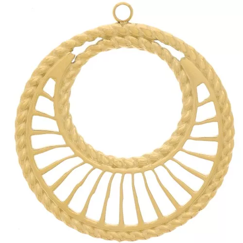 Colgantes redondos calados 30 mm efecto trenzado - Acero inoxidable 304L Dorado x2