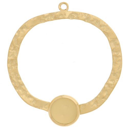 Colgantes irregulares martillados 35mm - cabujón plano 8 mm acero inoxidable 304, dorado x2