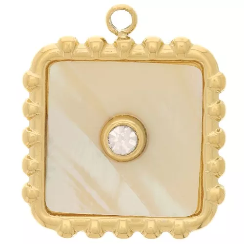 Colgante cuadrado 18x15 mm con nácar y óxido de circonio - Acero inoxidable Dorado 304L x1