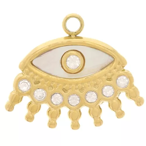 Colgante de ojo de 13x15 mm con nácar y óxidos de circonio - Acero inoxidable Dorado 304L x1