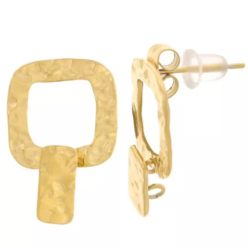 Pendientes martillados cuadrados y rectangulares pequeños 20x14mm - Acero inoxidable 316L x2
