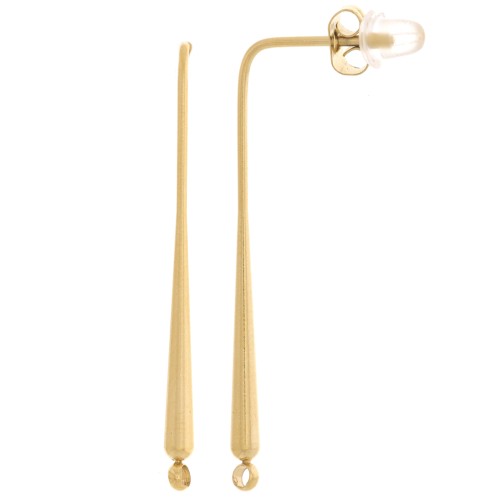 Pendientes de clavo en forma de gota fina, 36 x 2,5 mm, con aro cerrado - Acero inoxidable 304 Dorado, 2 unidades
