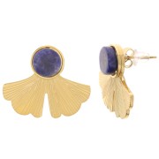 Pendientes de hoja de ginkgo 20x24mm para cabujón de 8mm Acero inoxidable Dorado 316L x2