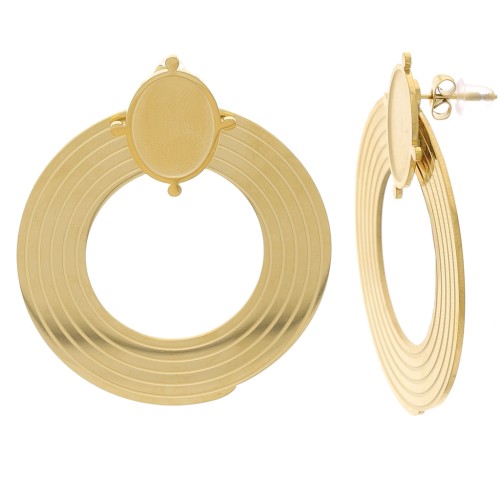 Pendientes de aro 40 mm para cabujón 14x10 mm - Acero inoxidable 316L dorado x2