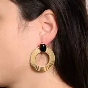 Pendientes de aro 40 mm para cabujón 14x10 mm - Acero inoxidable 316L dorado x2