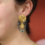 Pendientes de concha de 23 mm con 5 agujeros - Acero inoxidable dorado 304 x2