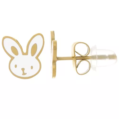 Pendientes cabeza de conejo 9x8 mm con resina epoxi - Acero inoxidable 316L dorado x2