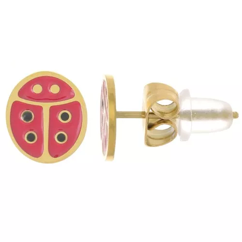 Pendientes mariquita 9x7,5 mm con resina epoxi - Acero inoxidable 316L dorado x2