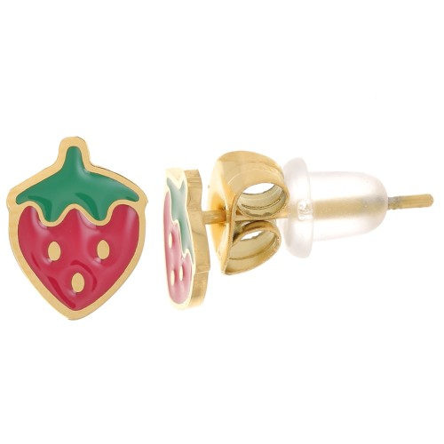 Pendientes de fresa 9x7 mm con resina epoxi - Acero inoxidable 316L Doradox2