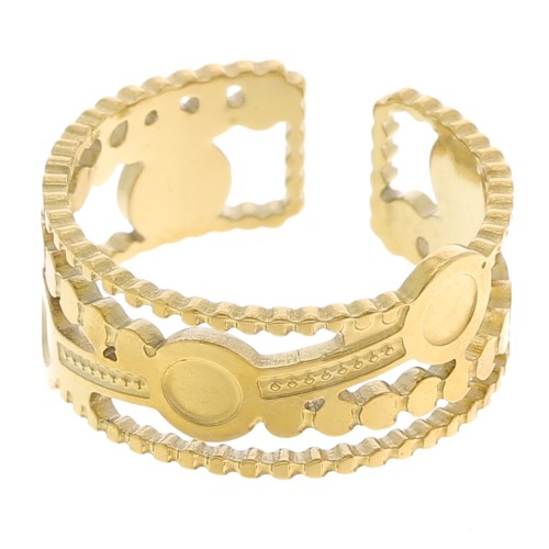 Anillo texturado ancho ajustable T54 a T56 para cabujones de 3 mm - Acero inoxidable 304L Dorado