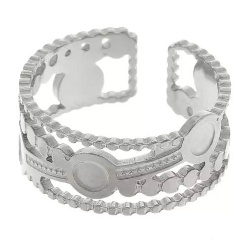 Anillo texturado ancho ajustable T54 a T56 para cabujones de 3 mm - Acero inoxidable 304L x1