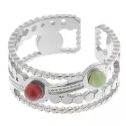 Anillo texturado ancho ajustable T54 a T56 para cabujones de 3 mm - Acero inoxidable 304L x1