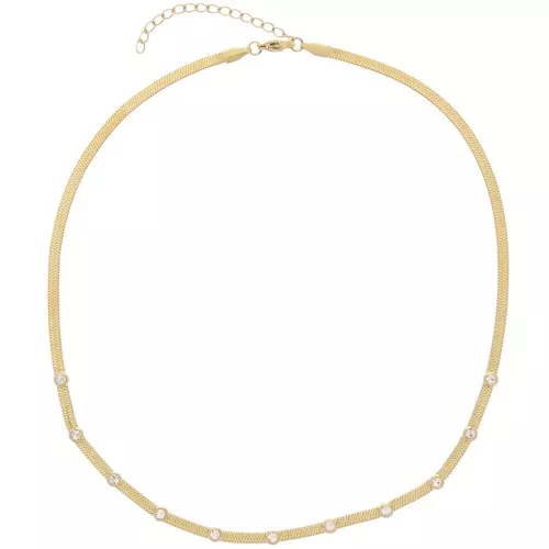 Gargantilla de malla 4mm Espejo con óxidos de circonio - Acero inoxidable 304L Doradox44cm