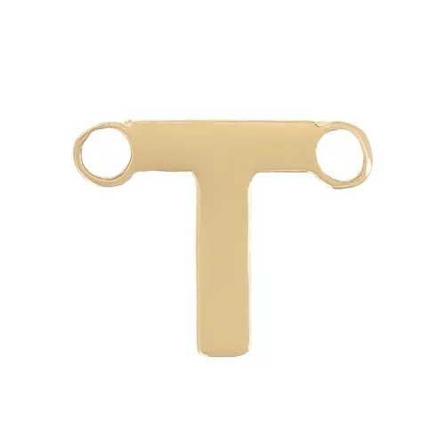 Letra alfabética entrepieza 6x7 mm - T - Acero inoxidable 316L Dorado x1