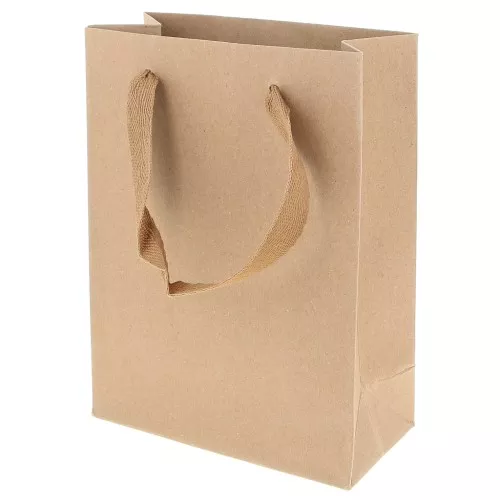 Bolsas de regalo kraft con asas de nylon trenzado 16x12x6 cm - Marrón x10