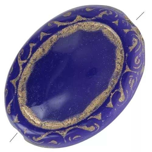 Cuentas ovaladas grabadas planas 17x13 mm estilo vintage - Azul real - Doradox5