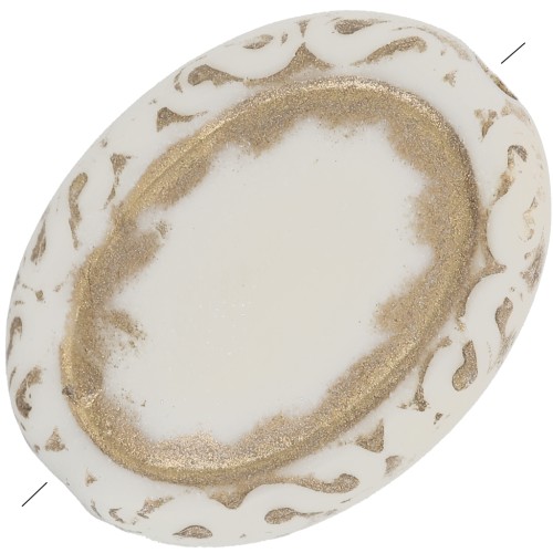 Cuentas ovaladas grabadas planas 17x13 mm estilo vintage - Crema - Doradox5