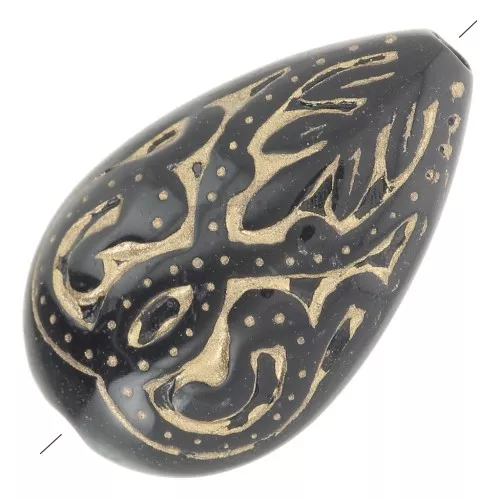 Cuenta ovalada grabada 18x11 mm estilo vintage - Negra - Dorada x5