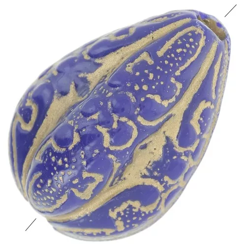 Gotas de melón grabadas 18x13 mm estilo vintage - Azul real - Doradox5