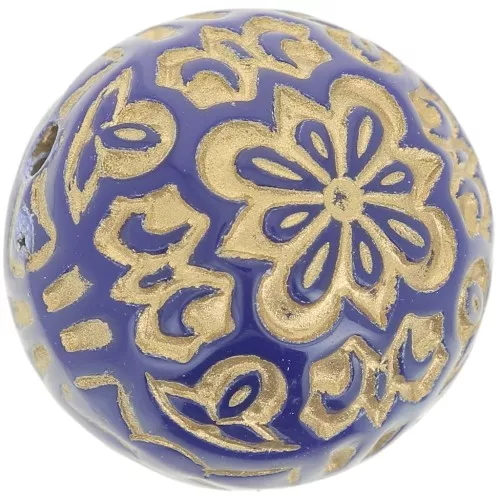 Cuentas redondas grabadas 14 mm estilo vintage - Azul real - Doradox5
