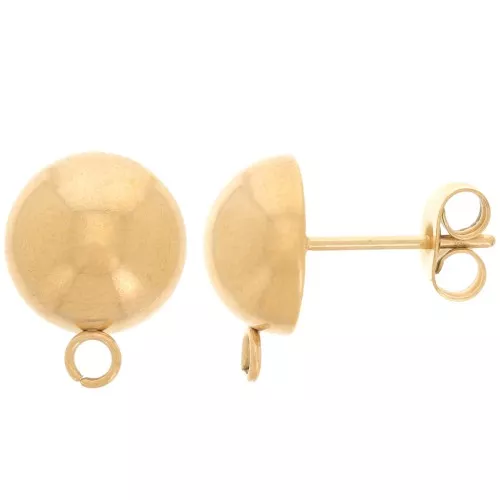 Pendientes de media bola 10 mm - Acero inoxidable dorado 304 x2