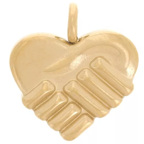 Colgante corazón entre dos manos - 15x14 mm - Acero inoxidable 304 Doradox1