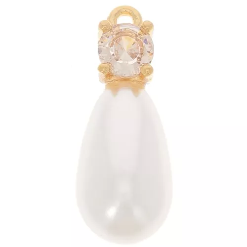 Colgante gota 18mm imitación perla agua dulce & CZ -Cristal Dorado x1