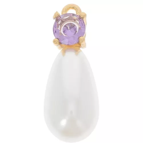 Colgante gota 18x7 mm imitación perla de agua dulce y CZ - Oro - Lila x1
