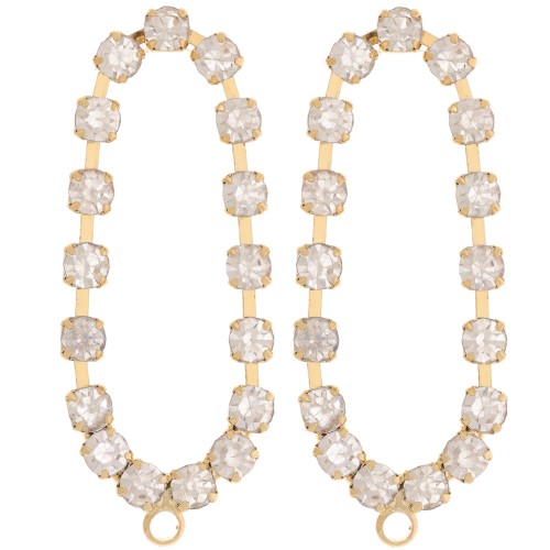 Pendientes ovalados 36x15 mm con óxidos de circonio -Oro - Cristal x2