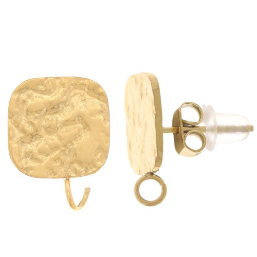 Ganchos pendientes cuadrados martillados 14x10 mm - Acero inoxidable 316L dorado x2
