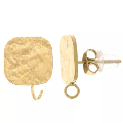 Ganchos pendientes cuadrados martillados 14x10 mm - Acero inoxidable 316L dorado x2