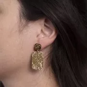 Ganchos pendientes cuadrados martillados 14x10 mm - Acero inoxidable 316L dorado x2