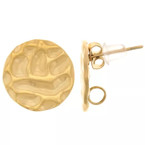 Pendientes redondos martillados de 14 mm - Acero inoxidable dorado 304L x2