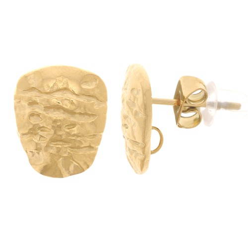 Pendientes trapecio martillado 11x9 mm - Acero inoxidable dorado 304L x2