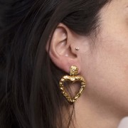 Pendientes trapecio martillado 11x9 mm - Acero inoxidable dorado 304L x2