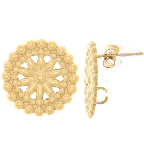 Pendientes roseta de 17 mm con bolitas - Acero inoxidable dorado 304L x2