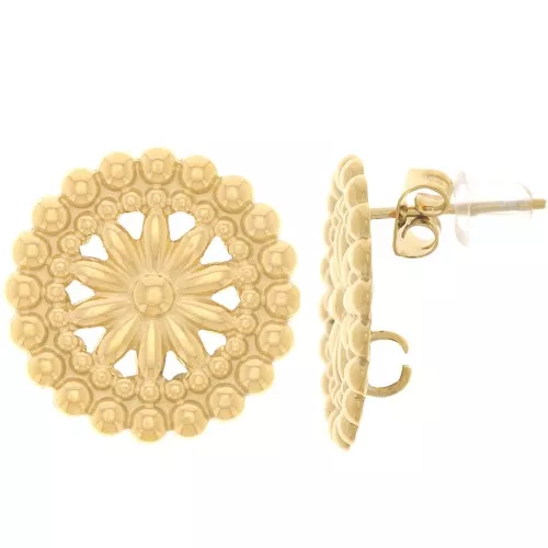 Pendientes roseta de 17 mm con bolitas - Acero inoxidable dorado 304L x2