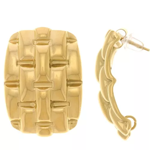 Pendientes rectangulares 29x20 mm - motivo trenzado - acero inoxidable dorado 304L x2