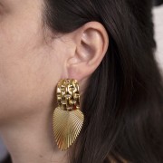 Pendientes rectangulares 29x20 mm - motivo trenzado - acero inoxidable dorado 304L x2