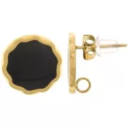Pendientes redondos de 13 mm y resina epoxi - Acero inoxidable chapado en oro 304L - Negro x2