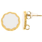 Pendientes redondos de 13mm y resina epoxi - Acero inoxidable chapado en oro 304L - Blanco x2|raw }}